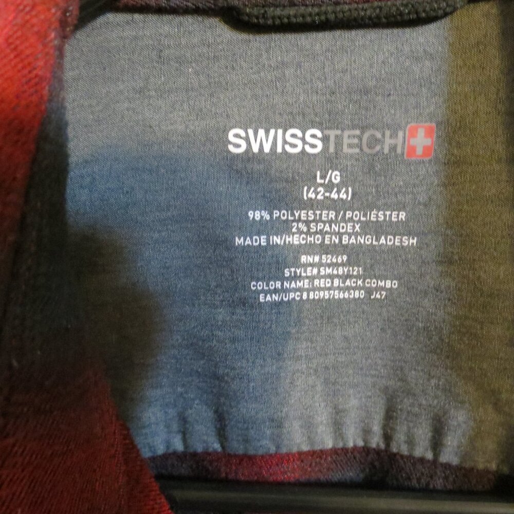 Swiss Tech Men Size Large Red Black Flannel Buffalo Plaid Long Sleeve Shirt - Picture 3 of 3